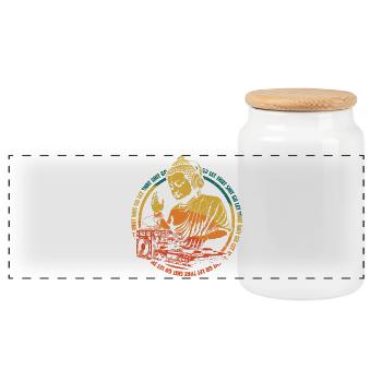 Bouddha DJ - Boîte à biscuits avec couvercle en bois - blanc - Devant