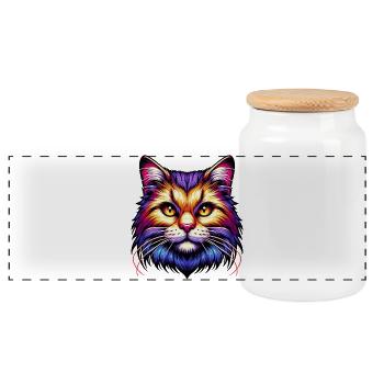 Cat - Panoramic Cookie Jar with Wooden Lid - white - Front