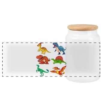 dino, dinosaur, I love dinosaurs - Panoramic Cookie Jar with Wooden Lid - white - Front
