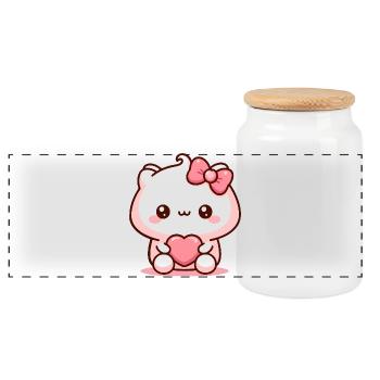 Kawaii Welpe mit Herz - Panorama Keksdose mit Holzdeckel - Weiß - Vorne