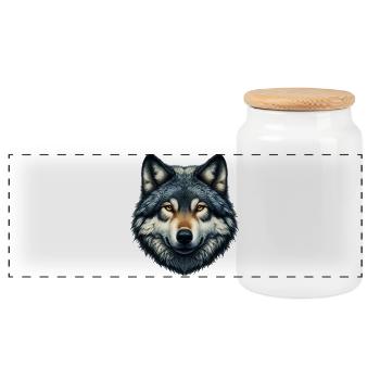 Wolf - Panoramic Cookie Jar with Wooden Lid - white - Front
