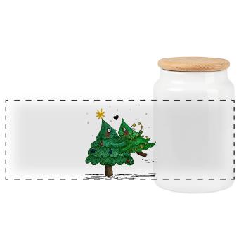 Niedliche Weihnachtsbäume - Panorama Keksdose mit Holzdeckel - Weiß - Vorne