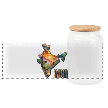 Carte à l’aquarelle de l’Inde - Boîte à biscuits avec couvercle en bois - blanc - Devant