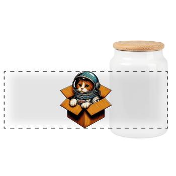 Astronaut Katze - Panorama Keksdose mit Holzdeckel - Weiß - Vorne