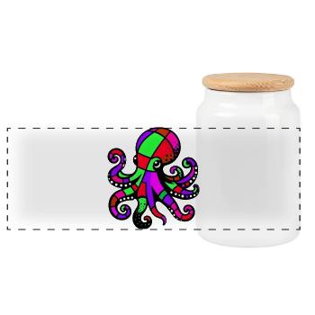 Octopus - Panoramic Cookie Jar with Wooden Lid - white - Front