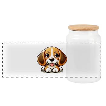 Niedlicher Beagle-Hund - Panorama Keksdose mit Holzdeckel - Weiß - Vorne