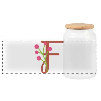 Eleganter Buchstabe 'F' mit Blumen - Panorama Keksdose mit Holzdeckel - Weiß - Vorne