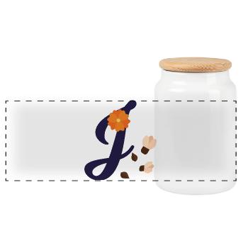 Eleganter Buchstabe 'J' mit Blumen - Panorama Keksdose mit Holzdeckel - Weiß - Vorne