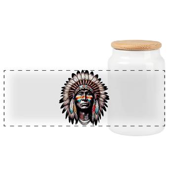 American Indian American - Panoramic Cookie Jar with Wooden Lid - white - Front