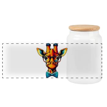 Giraffe - Panoramic Cookie Jar with Wooden Lid - white - Front