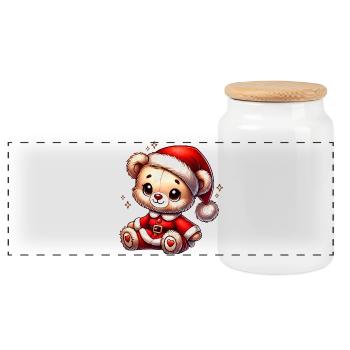 Süßer Weihnachts-Teddy im Santa-Look - Panorama Keksdose mit Holzdeckel - Weiß - Vorne