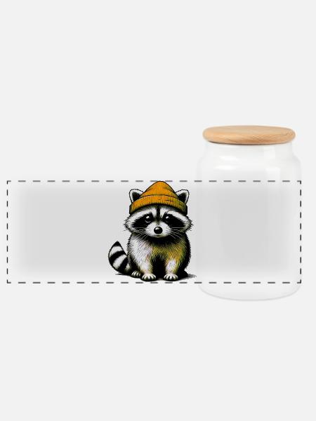 Waschbär - Panorama Keksdose mit Holzdeckel - Weiß