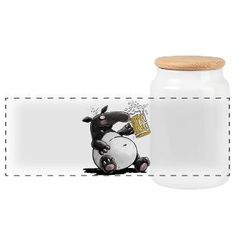 Tapir Trinkt Bier Tabier Wortspiel - Panorama Keksdose mit Holzdeckel - Weiß - Vorne