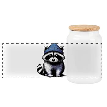 Raccoon - Panoramic Cookie Jar with Wooden Lid - white - Front