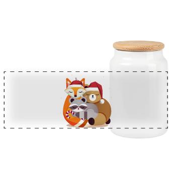 Les animaux de la forêt et Noël - Renard, raton laveur et ours - Boîte à biscuits avec couvercle en bois - blanc - Devant
