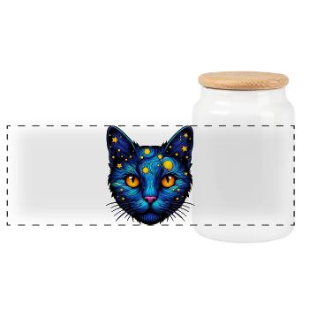 Cat - Panoramic Cookie Jar with Wooden Lid - white - Front