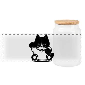 Tuxedo Cat - Panorama Keksdose mit Holzdeckel - Weiß - Vorne