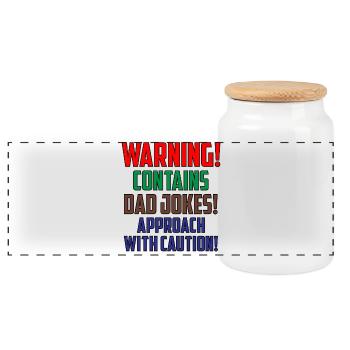 Warning! Contains Dad Jokes! Approach with Caution - Panoramic Cookie Jar with Wooden Lid - white - Front