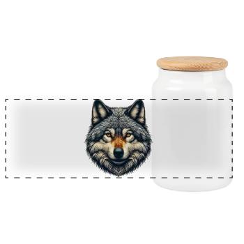 Wolf - Panorama Keksdose mit Holzdeckel - Weiß - Vorne