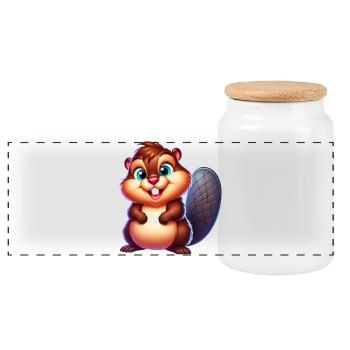 Beaver - Panoramic Cookie Jar with Wooden Lid - white - Front