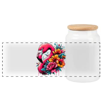 Flamingo - Panoramic Cookie Jar with Wooden Lid - white - Front