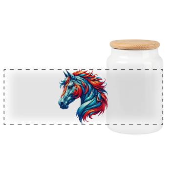 Horse - Panoramic Cookie Jar with Wooden Lid - white - Front
