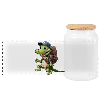 Crocodile Hiking / Mountaineering Crocodiles - Panoramic Cookie Jar with Wooden Lid - white - Front