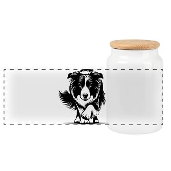 Border Collie - Boîte à biscuits avec couvercle en bois - blanc - Devant