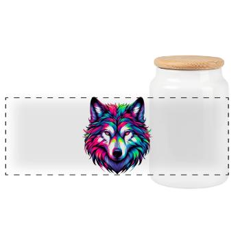 Loup - Boîte à biscuits avec couvercle en bois - blanc - Devant