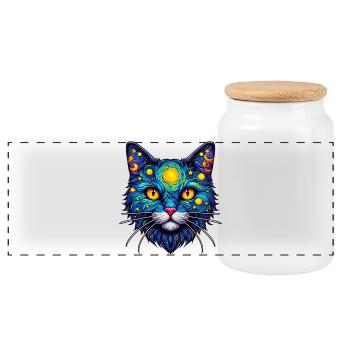 Chat - Boîte à biscuits avec couvercle en bois - blanc - Devant