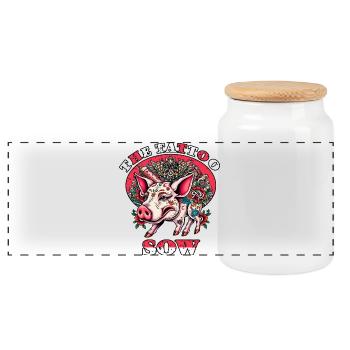 The tattoo pig - Panoramic Cookie Jar with Wooden Lid - white - Front