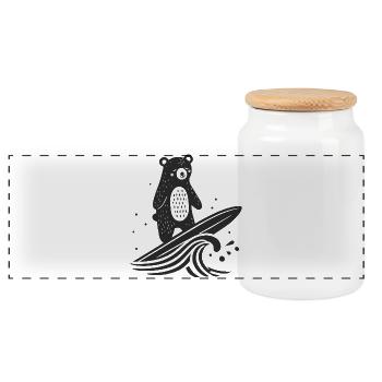 Surfing Bear – Playful Animal Illustration - Panoramic Cookie Jar with Wooden Lid - white - Front