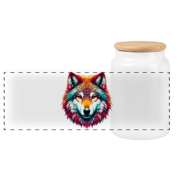 Loup - Boîte à biscuits avec couvercle en bois - blanc - Devant