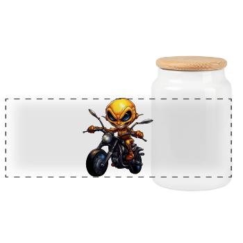 fourmis moto / motocycliste fourmi - Boîte à biscuits avec couvercle en bois - blanc - Devant