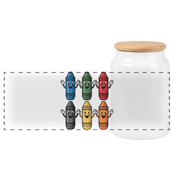 Colorful Smiling Crayon Character - Panoramic Cookie Jar with Wooden Lid - white - Front