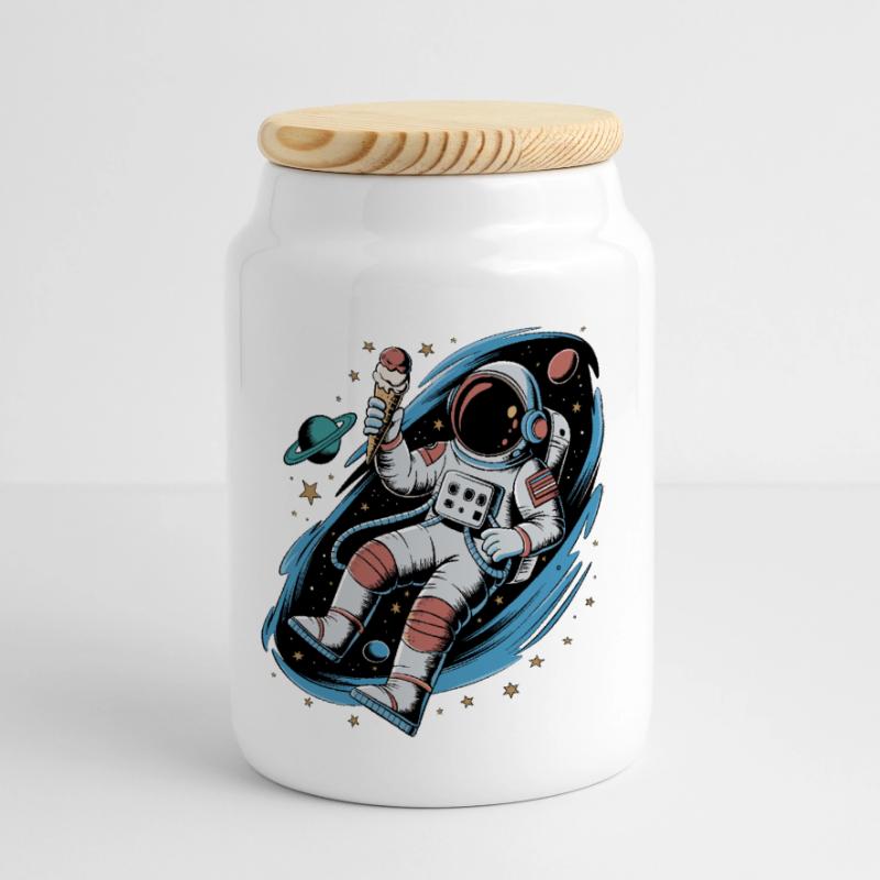 Conception spatiale de l’espace des astronautes avec des planètes et Boîte à biscuits avec couvercle en bois