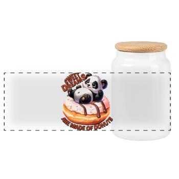 Niedlicher Panda auf Donut – Lustiges Shirt - Panorama Keksdose mit Holzdeckel - Weiß - Vorne