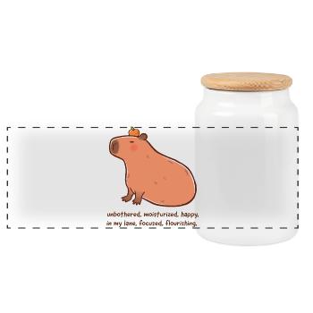 Entspanntes Capybara – Flourishing Mood - Panorama Keksdose mit Holzdeckel - Weiß - Vorne
