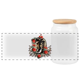 Cowboy Hearts: A Poem of Boots and Flowers. - Panoramic Cookie Jar with Wooden Lid - white - Front