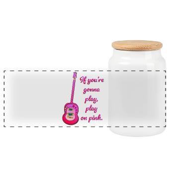 Play On Pink Guitar! Become the Queen of Guitar! - Panoramic Cookie Jar with Wooden Lid - white - Front