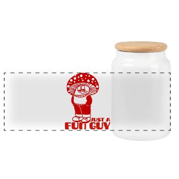 Just a chill guy Just a Fungi Meme - Panoramic Cookie Jar with Wooden Lid - white - Front