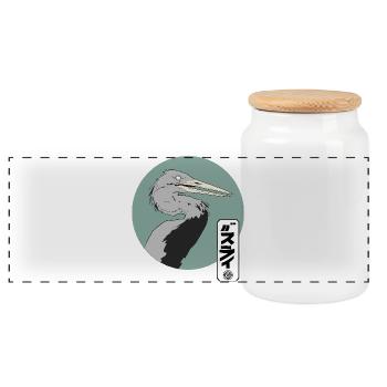 Grauer Kranich im Manga-Style - Panorama Keksdose mit Holzdeckel - Weiß - Vorne