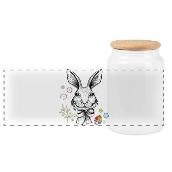 Hase mit Blumen und Osterei - Panorama Keksdose mit Holzdeckel - Weiß - Vorne