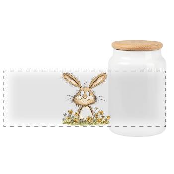 Drolliger Hase I Osterhase Häschen - Panorama Keksdose mit Holzdeckel - Weiß - Vorne