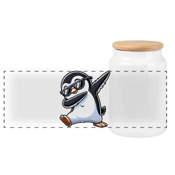 Cooler Pinguin Dab Sonnenbrille Cartoon - Panorama Keksdose mit Holzdeckel - Weiß - Vorne