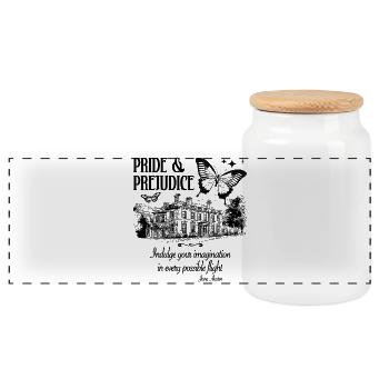 PRIDE PREJUDICE PEMBERLEY DESIGN - Panoramic Cookie Jar with Wooden Lid - white - Front
