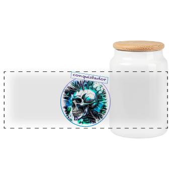 Conquistador - Panoramic Cookie Jar with Wooden Lid - white - Front