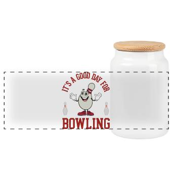 It's a Good Day for Bowling - Panoramic Cookie Jar with Wooden Lid - white - Front
