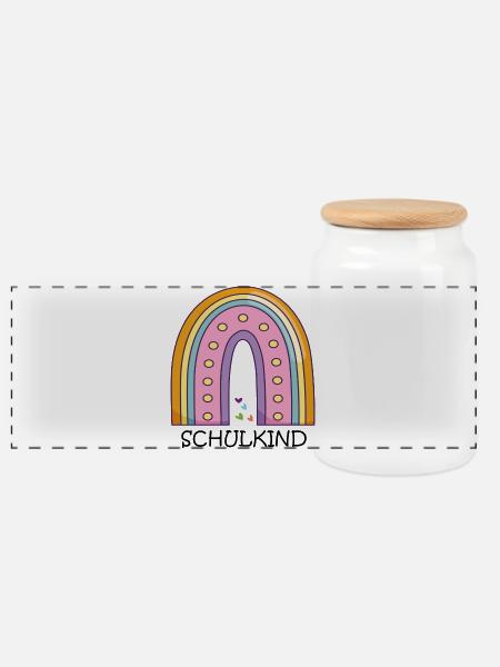 Schulkind Regenbogen - Panorama Keksdose mit Holzdeckel - Weiß