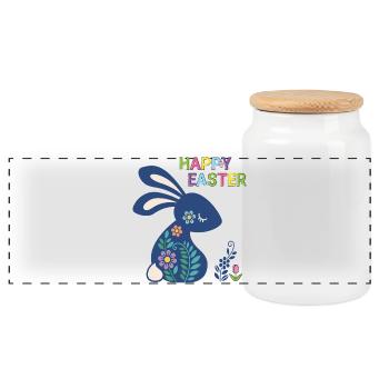 Osterhase Happy Easter - Panorama Keksdose mit Holzdeckel - Weiß - Vorne